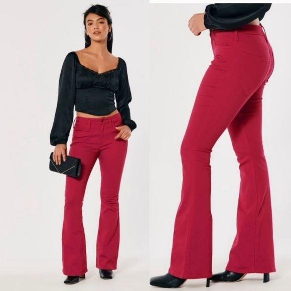 Hollister Ultra High Rise Boot Jeans in Burgundy Size 32 - Picture 1 of 5